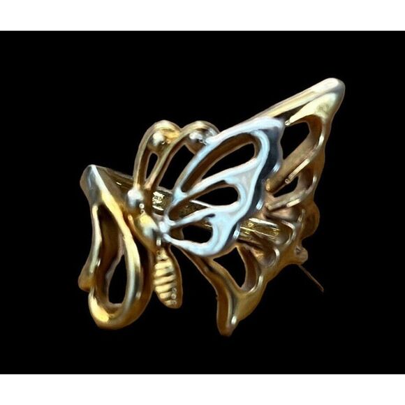 Large Butterfly Silver Tone Gold Tone Ring Size 8 3/4 Costume Jewelry Mariposa - Picture 1 of 9